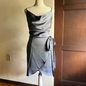 SAINTS & SECRETS | Satin Cowl Neck Faux Wrap Skirt Mini Dress | Small BNWT